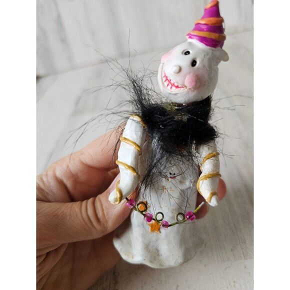 Ghost bobblehead feather Halloween decor mini village jointed - Picture 7 of 8